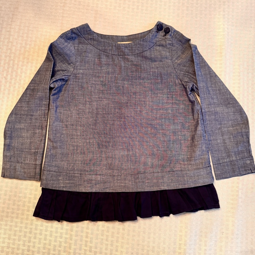 Anthem of the Ants Girls Chambray Pleated Hem Top Size 8 Boutique Classic